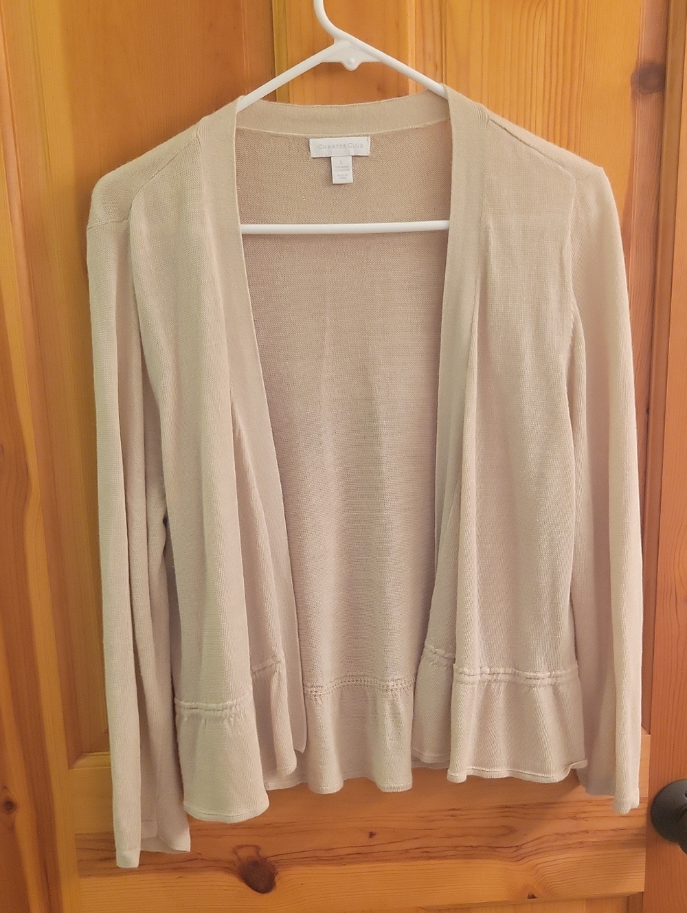 Charter Club Cream Open-Front Light Ruffle-Hem Cardigan